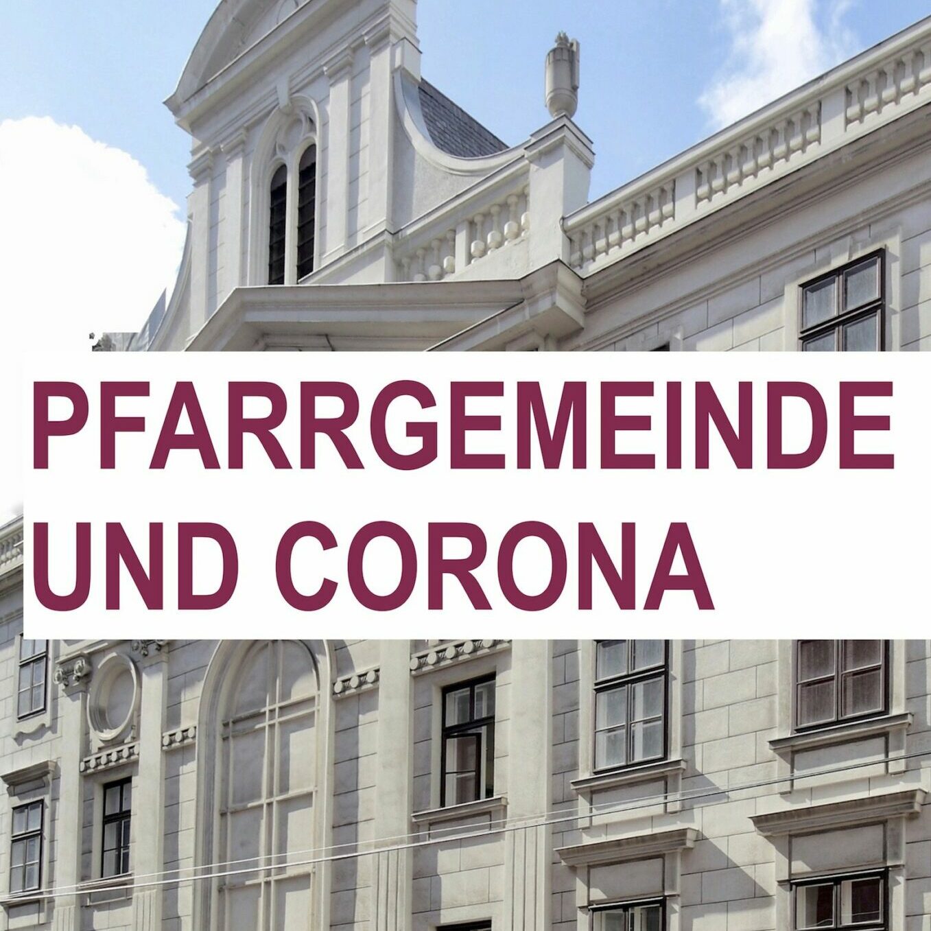 Kirchenfront mit Logo und CORONA